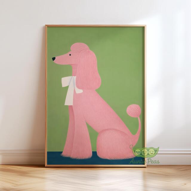 Pink Poodle Wall Art, Mid Century Modern Dog Poster, Whimsical Pet Artwork, Playful Minimal Animal Decor, Colorful Elegant Print, Lover - image 1