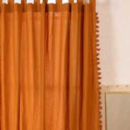 Terracotta Cotton Curtains Boho Fringed Semi-Sheer Window Treatment - thumbnail 2