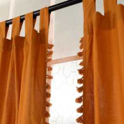 Terracotta Cotton Curtains Boho Fringed Semi-Sheer Window Treatment - thumbnail 3