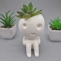 Sitting Kodama Planter #2 - Studio Ghibli Inspired Princess Mononoke Planters For Succulents Tree Spirit Indoor Plant Pot - thumbnail 2