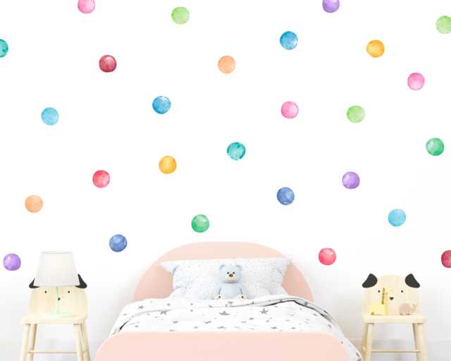 Watercolor Rainbow Polka Dot Wall Decals Kids Room Confetti Stickers - image 1