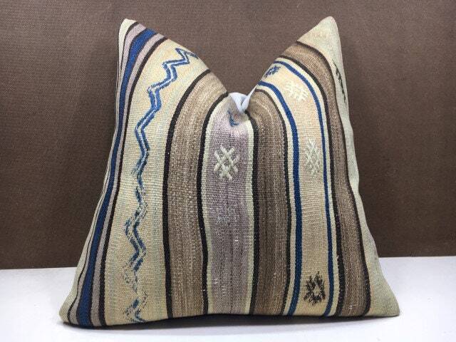Vintage Kilim Pillow Cover, Bohemian Throw, 20x20 - image 1