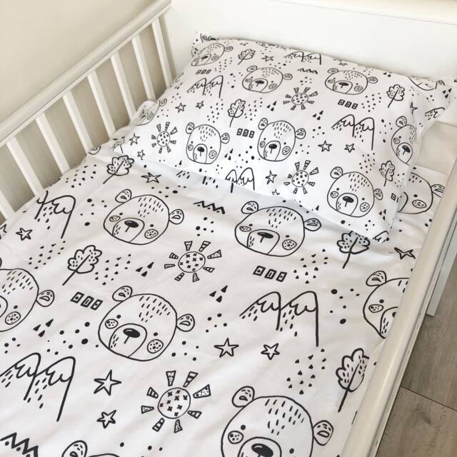 Bears & Mountains Bedding, Duvet Covers, Fitted Sheets, Bear Childrens Room Decor, Kids Unisex Bedding - image 1
