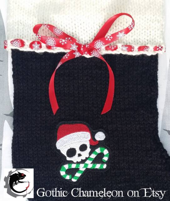 Ready To Ship Kawaii Skull With Crossed Candy Canes Hand Knitted Christmas Stocking Gothic Xmas Decoration - image 1