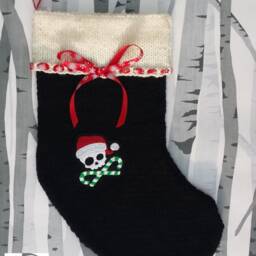 Ready To Ship Kawaii Skull With Crossed Candy Canes Hand Knitted Christmas Stocking Gothic Xmas Decoration - thumbnail 2