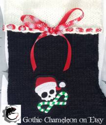 Ready To Ship Kawaii Skull With Crossed Candy Canes Hand Knitted Christmas Stocking Gothic Xmas Decoration - thumbnail 1