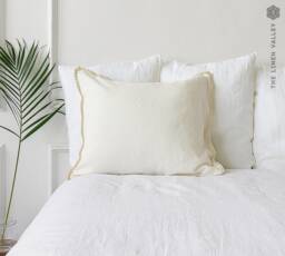 Off White Linen Pillow Case With Lace - Softened Off Pillow - Standard, Queen, King Sizes