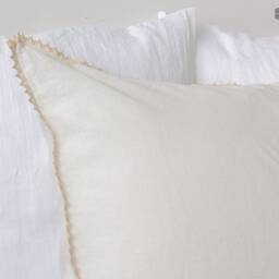 Off White Linen Pillow Case With Lace - Softened Off Pillow - Standard, Queen, King Sizes - thumbnail 3