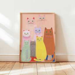 Mid-Century Modern Cat Poster - Abstract Feline Art Print, Funky Animal Decor, Quirky Pet Owner Gift - thumbnail 1