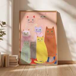 Mid-Century Modern Cat Poster - Abstract Feline Art Print, Funky Animal Decor, Quirky Pet Owner Gift - thumbnail 3