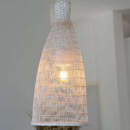 Handmade Whitewashed Bamboo Pendant Light - Boho Woven Lamp - thumbnail 3