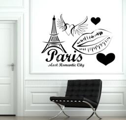 Wall Decal Paris France Eiffel Tower Heart Wing Love Romantic Vinyl Sticker 1831Dz - thumbnail 1