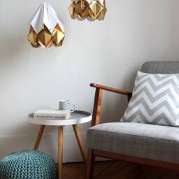 Last Items - Origami Lampshade in White & Gold Paper, Medium Size - thumbnail 3