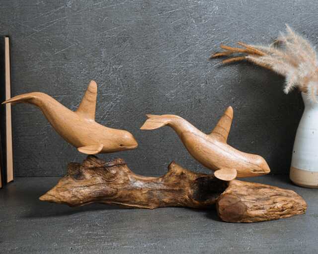 Handmade Wooden Orca Sculpture, Jempinis Wood, Ocean Decor - image 1