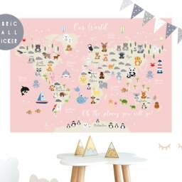 Animal World Map Fabric Wall Sticker Nursery Art - thumbnail 3