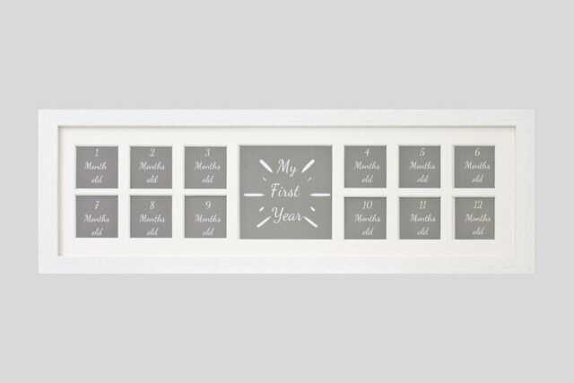 Baby's First Year Photo Frame - Multi Aperture Frame. 15x50cm. Twelve Small Photos To Mark A Photo Month Baby Shower Gift - 1st Birthday - image 1