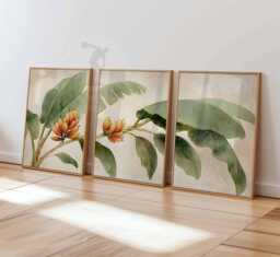 Banana Leaf Wall Art Set Of 3, Tropical Plant Poster Prints, Jungle Botanical Decor, Green Tree Branch Artwork For Home Or Office - thumbnail 1