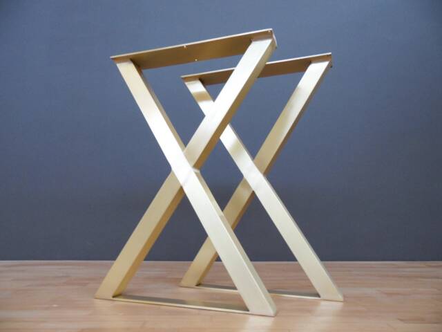 Brass X-Frame Table Legs, Modern Dining Base - Set Of 2 - image 1