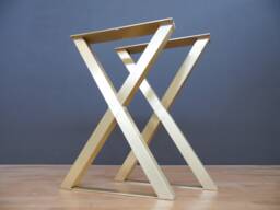 Brass X-Frame Table Legs, Modern Dining Base - Set Of 2