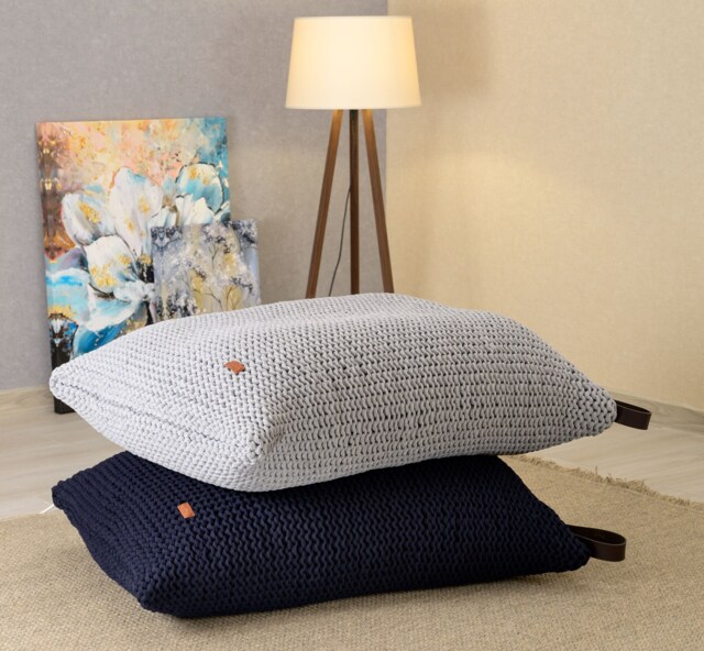 Gray Lounge Chair, Floor Sofa Sapphire, Unique Large Floor Pillow, Bean Bag Own Yarn Production 37Colors Unfilled - image 1