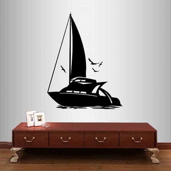 In-Style Decals Wall Vinyl Decal Home Decor Art Sticker Sailing Boat Sail Yacht Sailboat Sea Ocean Removable Stylish Mural Unique Design 268 - image 1