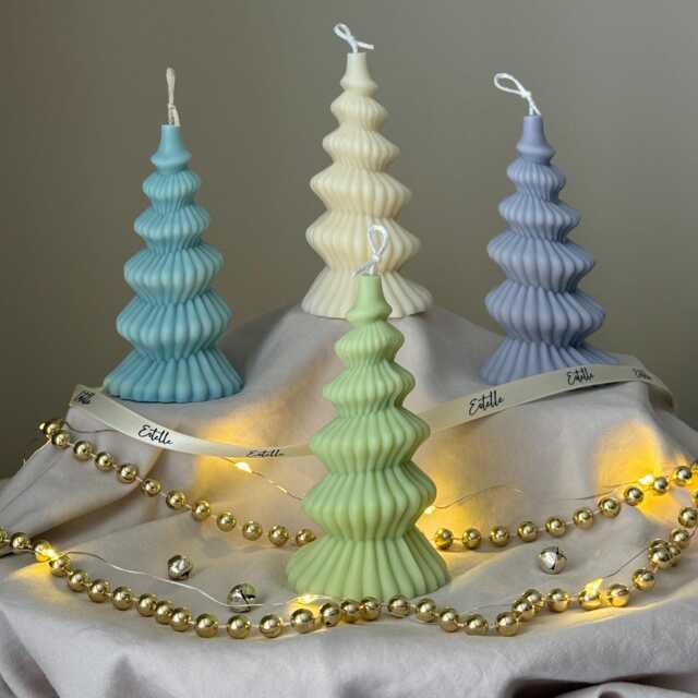 Hand Poured Spiral Christmas Tree Candle Soy Wax Sculpture - image 1