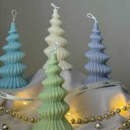 Hand Poured Spiral Christmas Tree Candle Soy Wax Sculpture - thumbnail 3