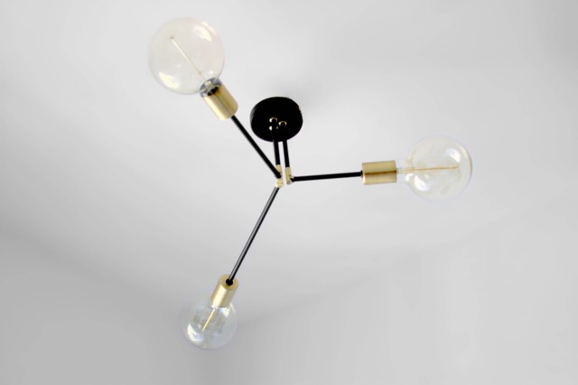 Tono - Black Brass Geometric Ceiling Chandelier Elegant 3 Arm Light Fixture - image 1