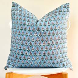Indian Block Print Pillow Coven , Cotton Voile Hand Mede - thumbnail 2