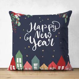 Navy Blue & Red Happy New Year Themed Soft Suede Cushion Covers - 4 Options Double Sided Christmas Pillow Multi-Sizes Oeko-Tex - thumbnail 3
