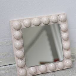 Square Handmade Ceramic Mirror - White Speckled - thumbnail 2