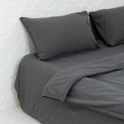 Gray Cotton Bedding Set, Queen Duvet Cover With Pillowcases, Flat Or Fitted Sheet, Organic Soft For Twin Full, King Sizes Boho Style - thumbnail 2