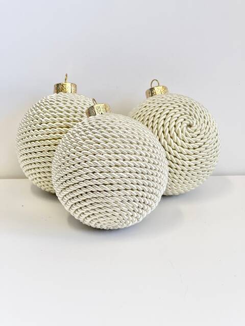 Handmade Ivory Yarn Christmas Ball Ornament Custom Holiday Decor - image 1