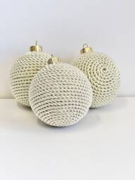 Handmade Ivory Yarn Christmas Ball Ornament Custom Holiday Decor - thumbnail 1
