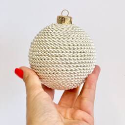 Handmade Ivory Yarn Christmas Ball Ornament Custom Holiday Decor - thumbnail 2