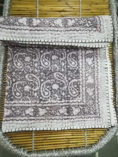 Hand Block Print Cotton Baby Quilt Paisley Kantha Blanket - 40x40 Inch - image 1