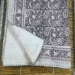 Hand Block Print Cotton Baby Quilt Paisley Kantha Blanket - 40x40 Inch - thumbnail 3