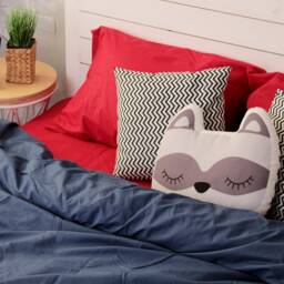 Cotton Bedding Set Of 5 Pieces in Blue & Red. Flat Sheet, Fitted Duvet Cover + 2 Pillowcases. Twin Full Queen Au Eu Bed Linen - thumbnail 2