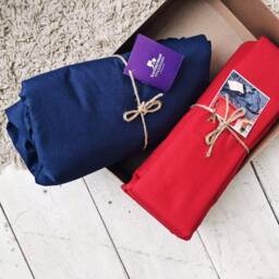 Cotton Bedding Set Of 5 Pieces in Blue & Red. Flat Sheet, Fitted Duvet Cover + 2 Pillowcases. Twin Full Queen Au Eu Bed Linen - thumbnail 4