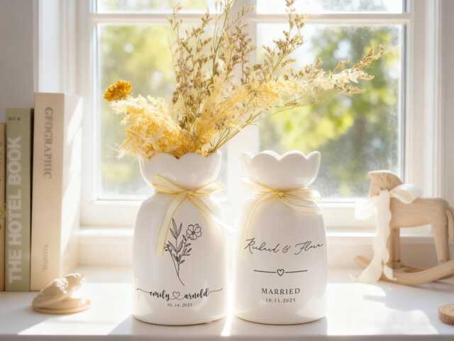 Custom Engagement Flower Vase Wedding Gift For Couple Mr&mrs Ceramic Married Newlyweds Anniversary Engaged - image 1
