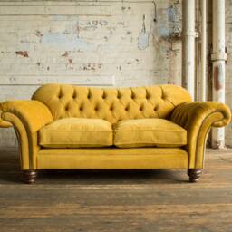 2 Seater Mustard Velvet Fabric Chesterfield Sofa, British Handmade - thumbnail 2