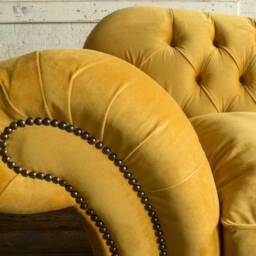 2 Seater Mustard Velvet Fabric Chesterfield Sofa, British Handmade - thumbnail 3