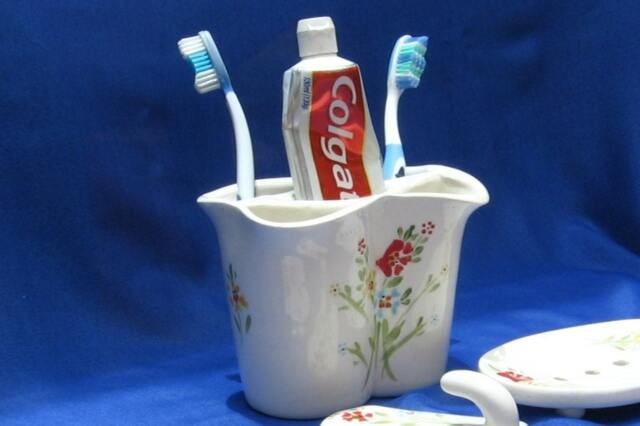 Toothbrush Holder, Ceramic Toothbrush Toothpaste Bathroom Accessories, White Ceramic Set, Red Yellow Blue - image 1