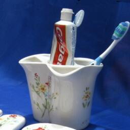 Toothbrush Holder, Ceramic Toothbrush Toothpaste Bathroom Accessories, White Ceramic Set, Red Yellow Blue - thumbnail 2