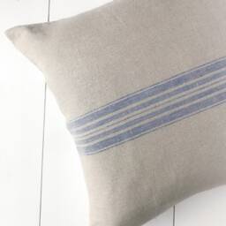 Rustic Linen Pillow Case With Blue Stripe/Linen Throw Cover/Striped Decorative Cover/Grain Sack Sham/ - thumbnail 3