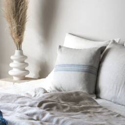 Rustic Linen Pillow Case With Blue Stripe/Linen Throw Cover/Striped Decorative Cover/Grain Sack Sham/ - thumbnail 2