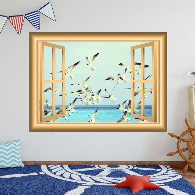 Scenic Landscape Wallpaper, Fake Window Decal, Wall Mural Art Beach Room Decor - Vwaq Nw83