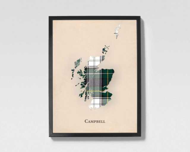 Clan Campbell Scottish Tartan Map - Of Scotland Family Wall Decor, Ready To Hang - image 1