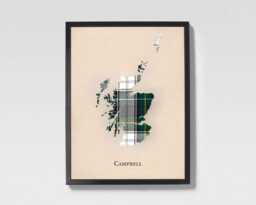 Clan Campbell Scottish Tartan Map - Of Scotland Family Wall Decor, Ready To Hang - thumbnail 1