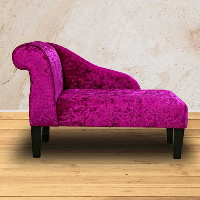 Fuchsia Crushed Velvet Chaise Longue - Mini Indoor Sofa Lounger Handmade in Britain - image 1